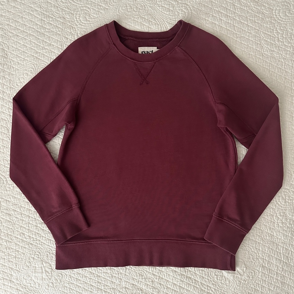 Pact Women’s Cabernet Maroon Essential Crewneck Sweatshirt Organic Cotton Small - Picture 9 of 10